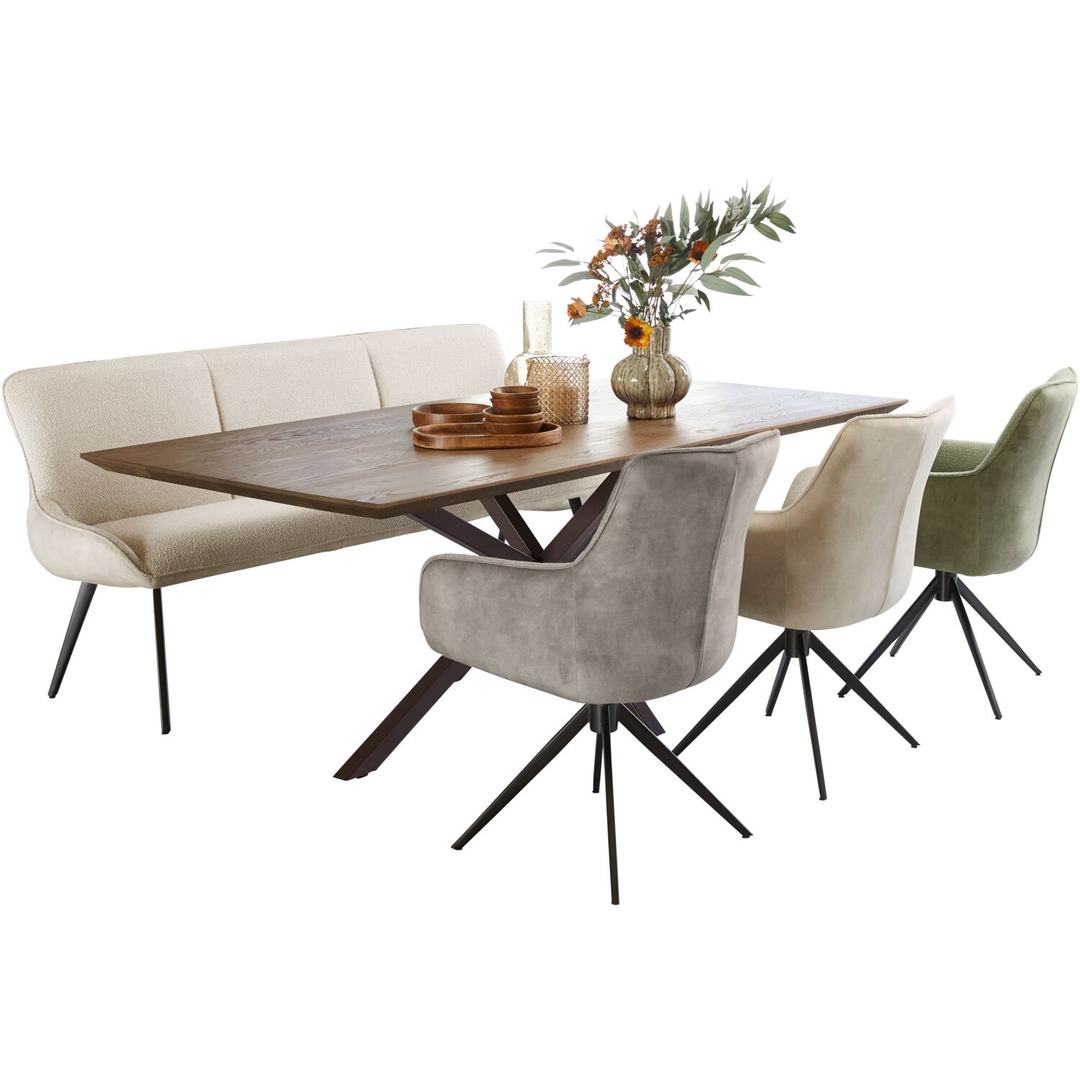 Eetkamerbank Ceno 190 cm combi stof lichtbruin