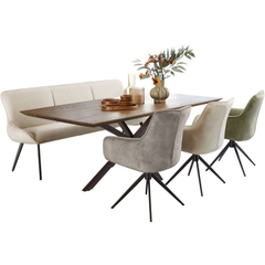 Eetkamerbank Ceno 190 cm combi stof lichtbruin