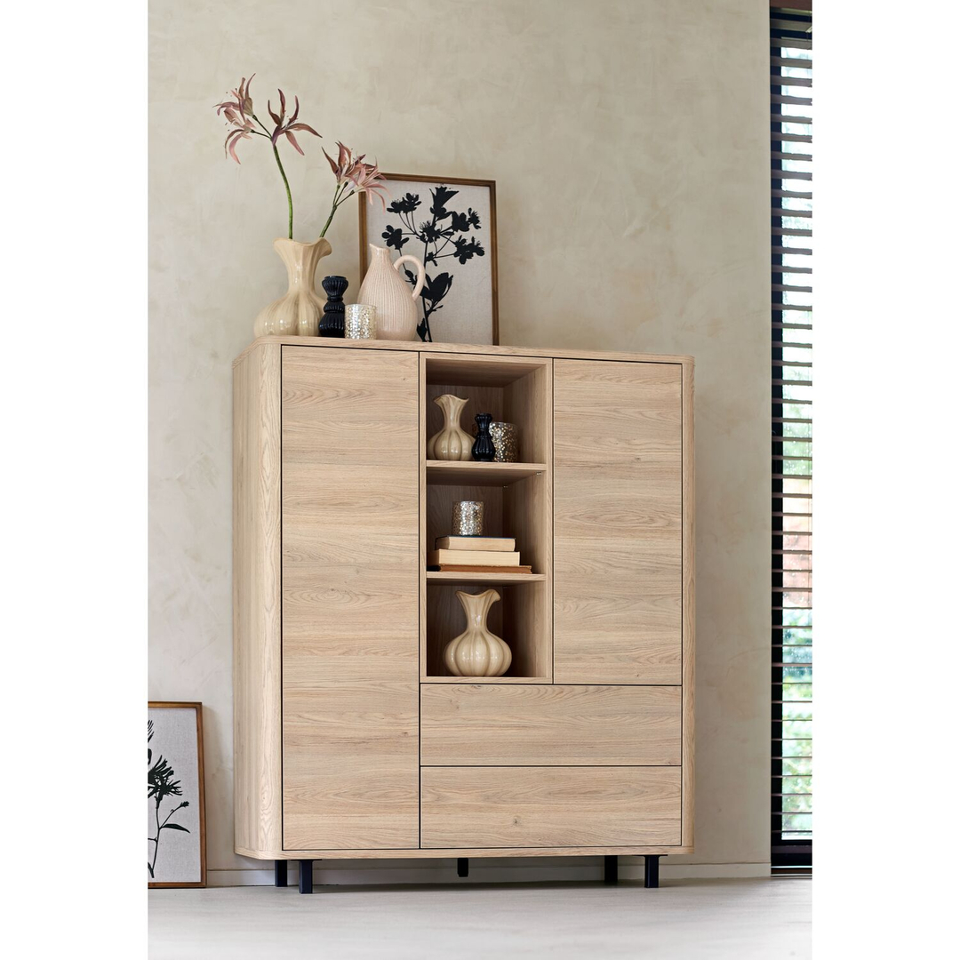 Opbergkast Lirona old oak 2 deuren, 2 lades, 3 open vakken