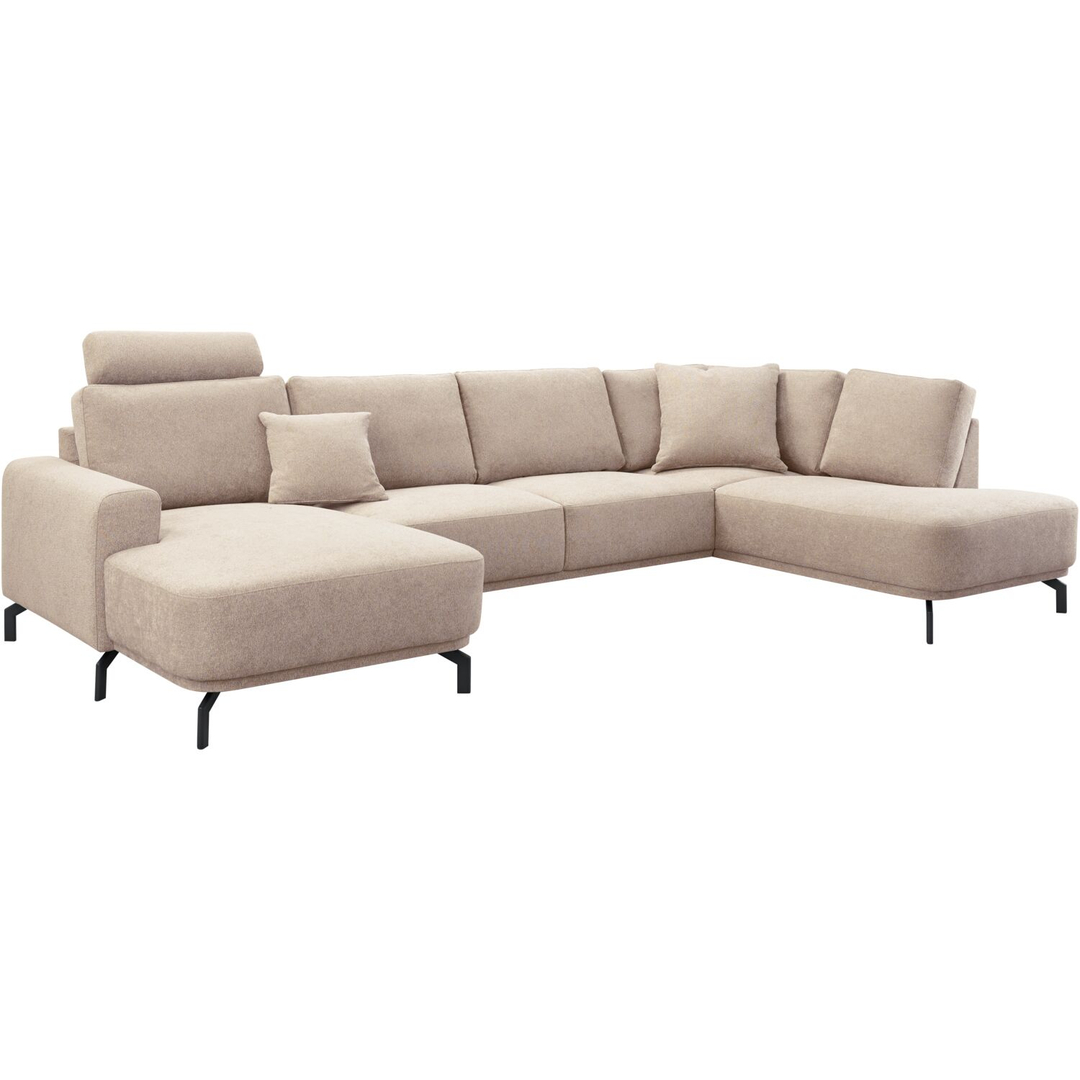 Hoekbank rechts Vanetti beige met hoofdsteun basic comfort