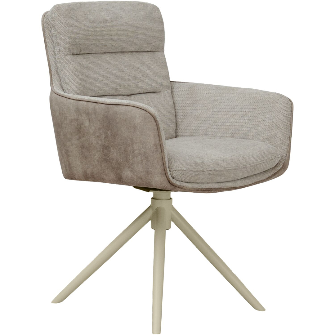 Eetkamerstoel Letta met arm draaibaar velvet beige poot wit
