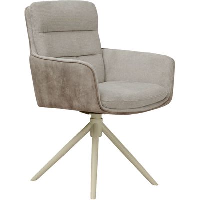 Eetkamerstoel Letta met arm draaibaar velvet beige poot wit