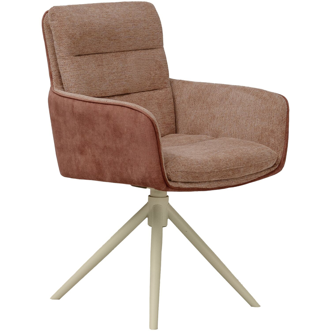 Eetkamerstoel Letta met arm draaibaar velvet roze poot wit